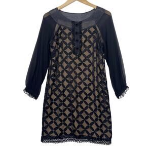 Eci NY Silk Black Sheer Dress Womens 6 Lace Embellished Whimsigoth Vamp Holidays